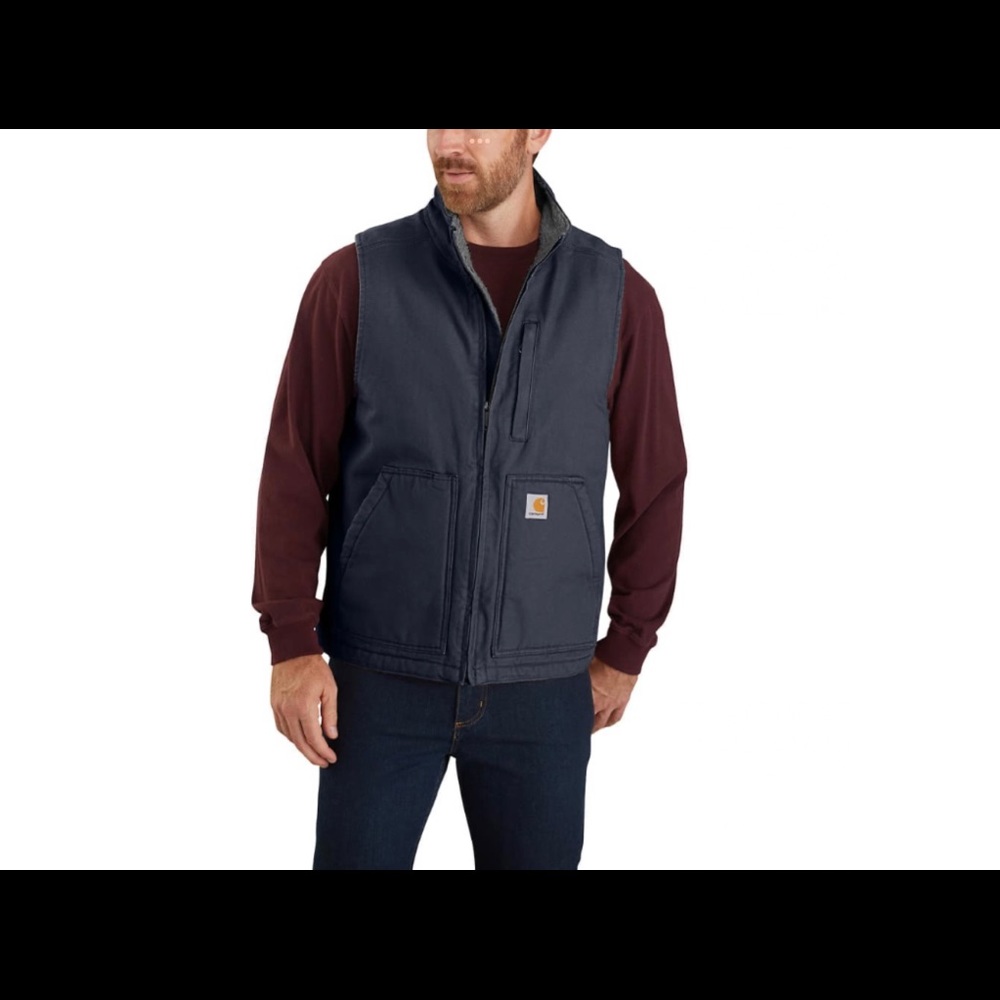 CARHARTT MEN’S LOOSE FIT WASHED DUCK SHERPA-LINED MOCK-NECK VEST